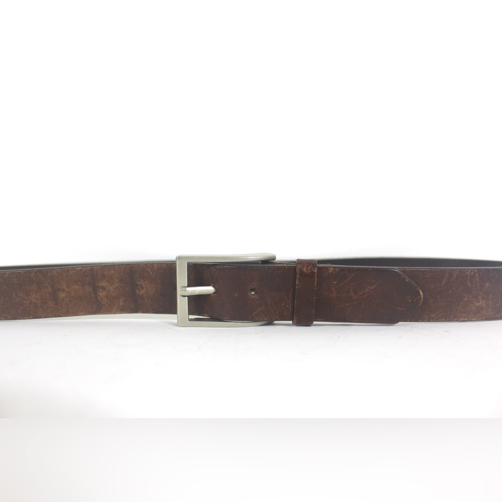 Vintage Distressed ROOTS Natural Leather Belt Silver Buckle Worn In Work Belt